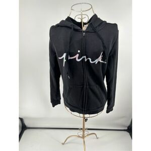 Victoria’s Secret PINK Womens XS Black White Script Logo Soft Hoody Sweat Shirt
